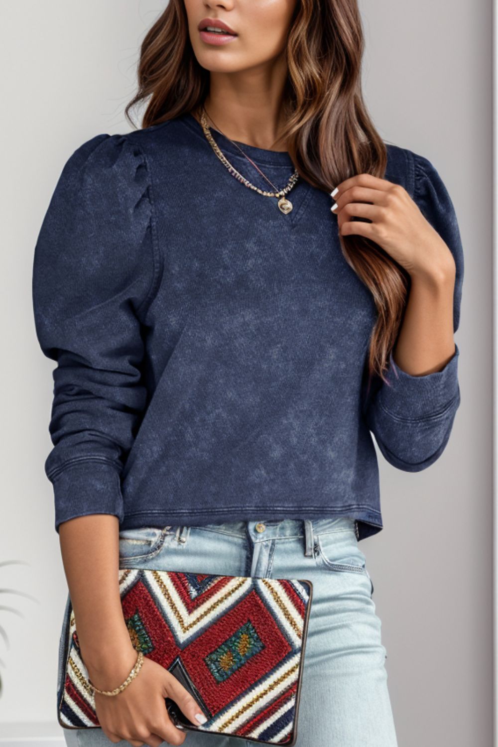 Round Neck Puff Sleeve Sweatshirt apparel & accessories