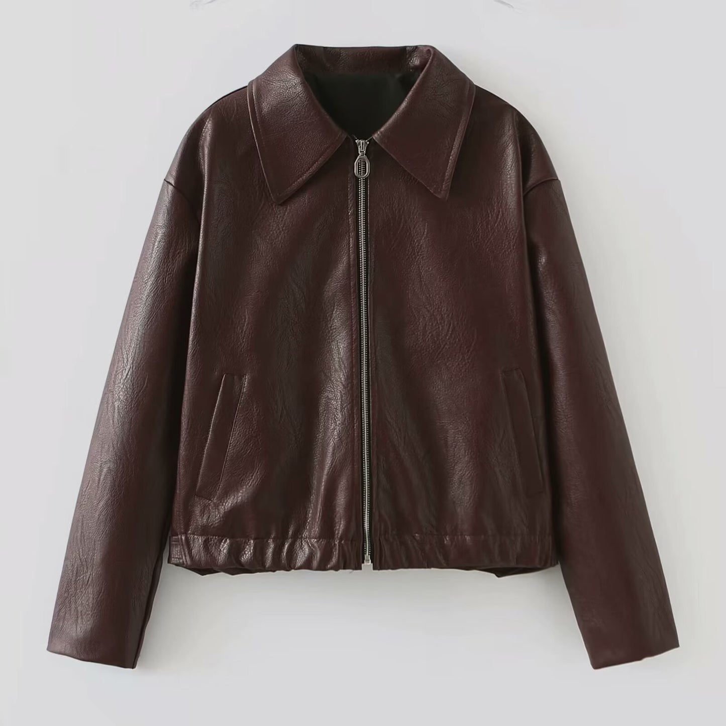 Solid Color Square Collar Leather Jacket Coat apparels & accessories