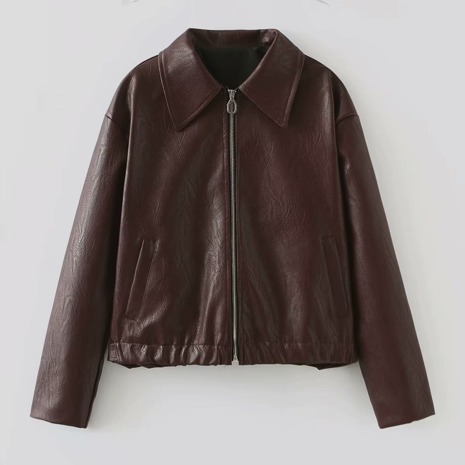 Solid Color Square Collar Leather Jacket Coat apparels & accessories