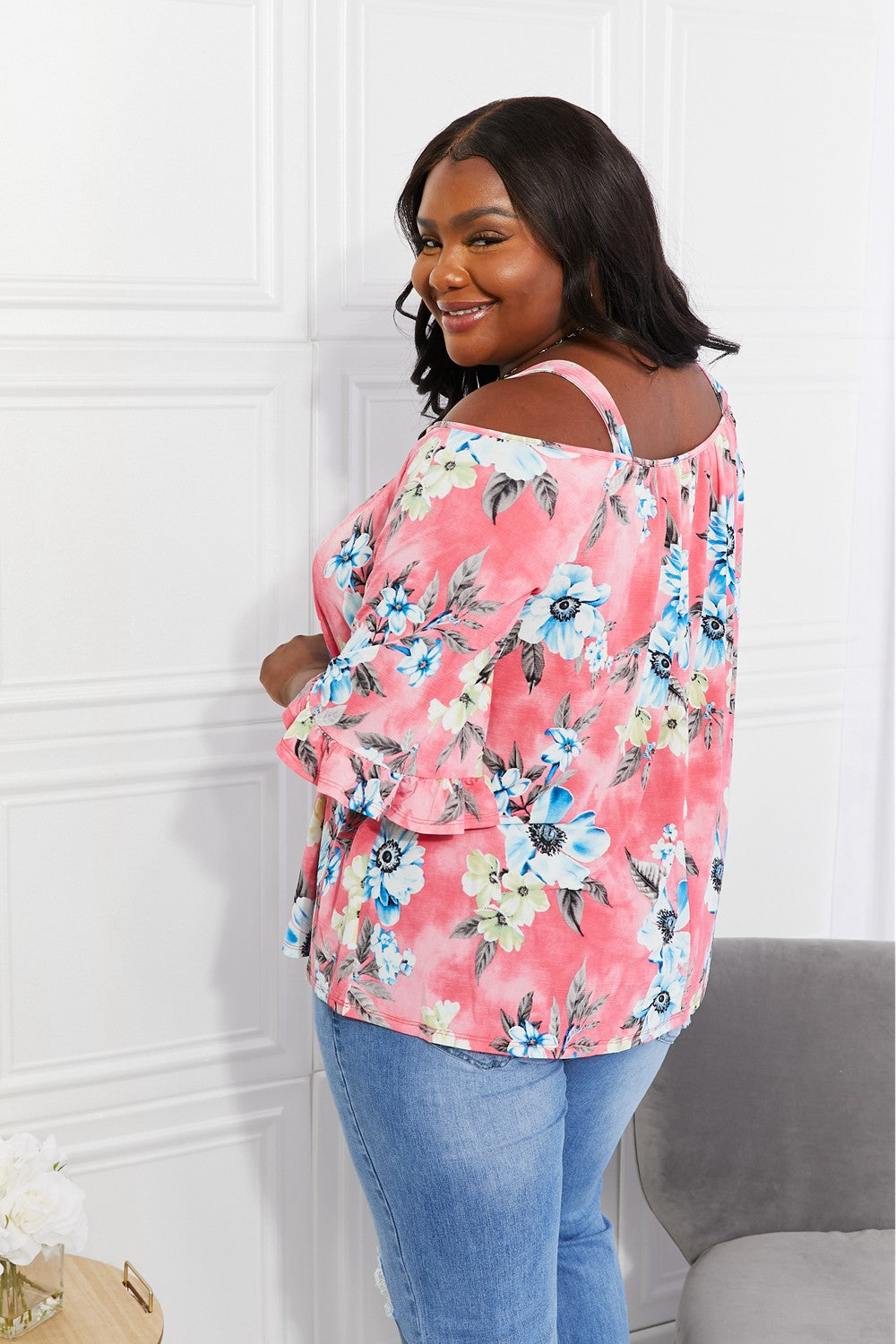 Sew In Love Full Size Fresh Take  Floral Cold-Shoulder Top Dresses & Tops