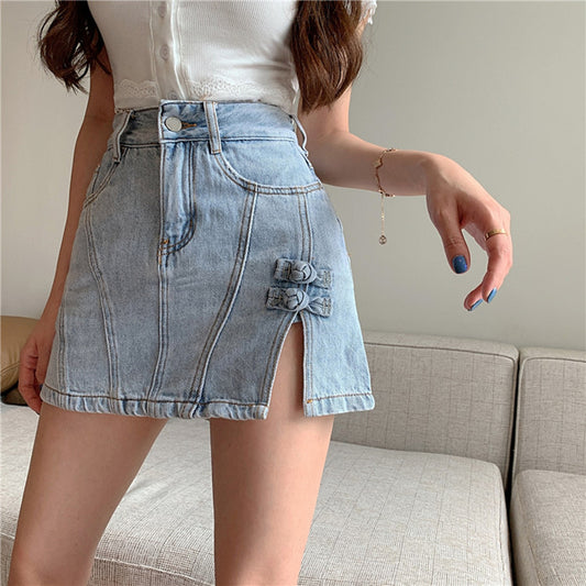 Side Slit Denim Bag Hip Skirt Female High Waist apparel & accessories