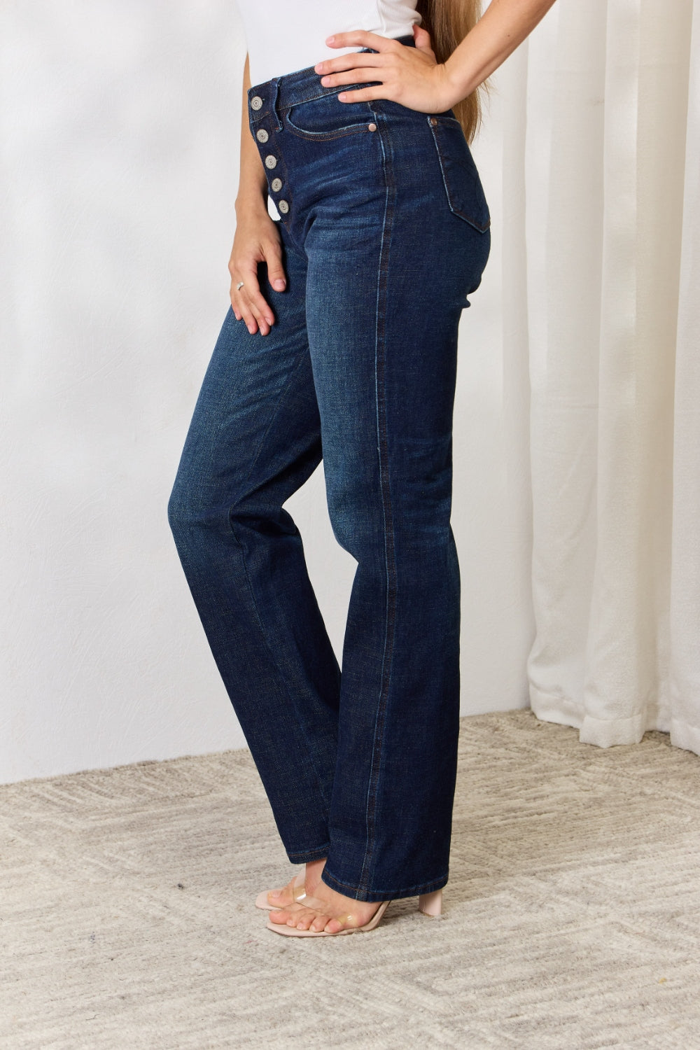 Judy Blue Full Size Button-Fly Straight Jeans Bottom wear