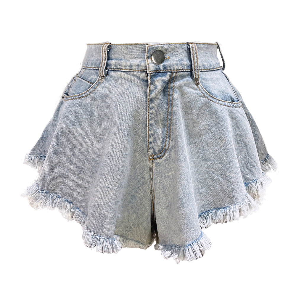 High Waist Loose-fitting Tassel Denim Shorts For Women shorts