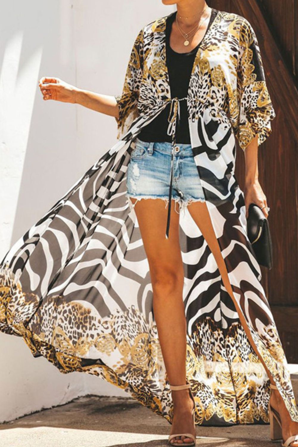 Printed Tied Duster Cardigan apparel & accessories