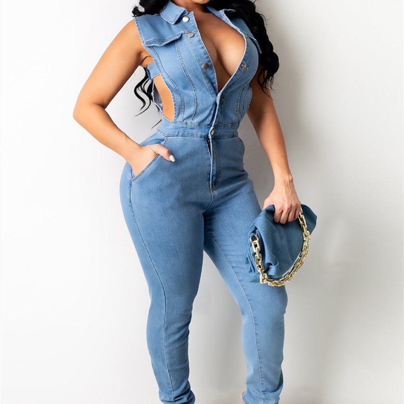 Women's Fashion Denim Slim Fit Bodysuit apparel & accessories