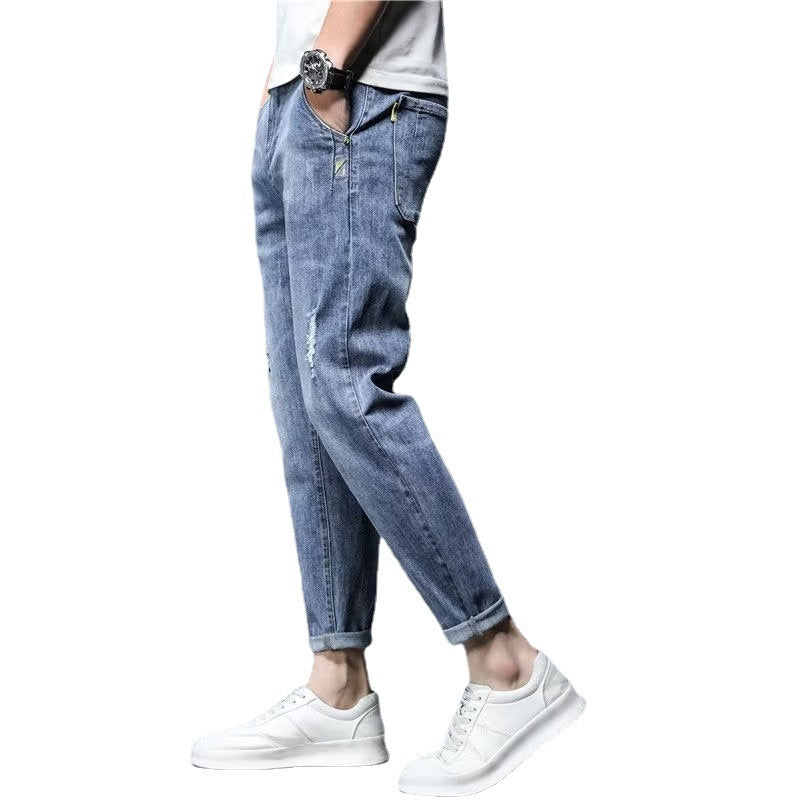 Loose Straight Ripped Stretch Pants men's clothing