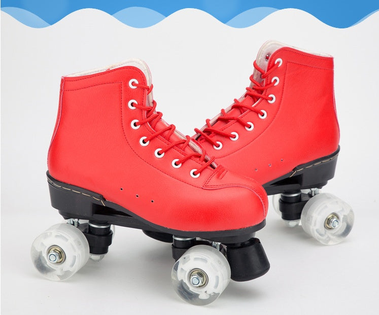 Big Red Cowhide Double Row Skates With Flashing Wheels And Wear Resistant Shoes & Bags