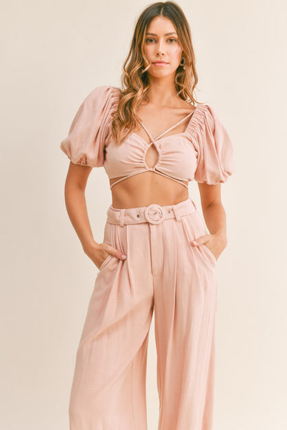 MABLE Crop Top and Belted Pants Set Bottom wear