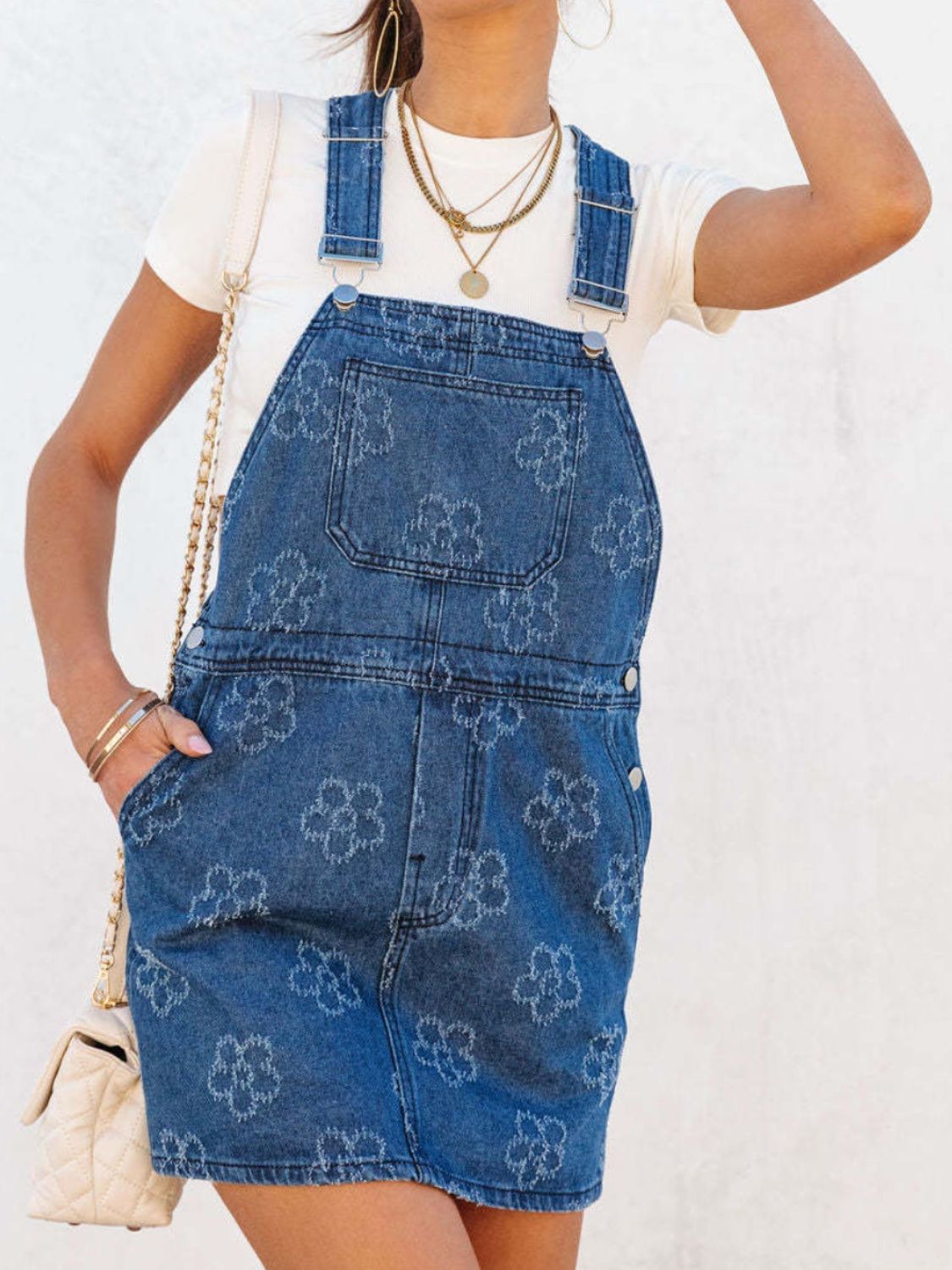 Flower Wide Strap Denim Overall Dresses & Tops