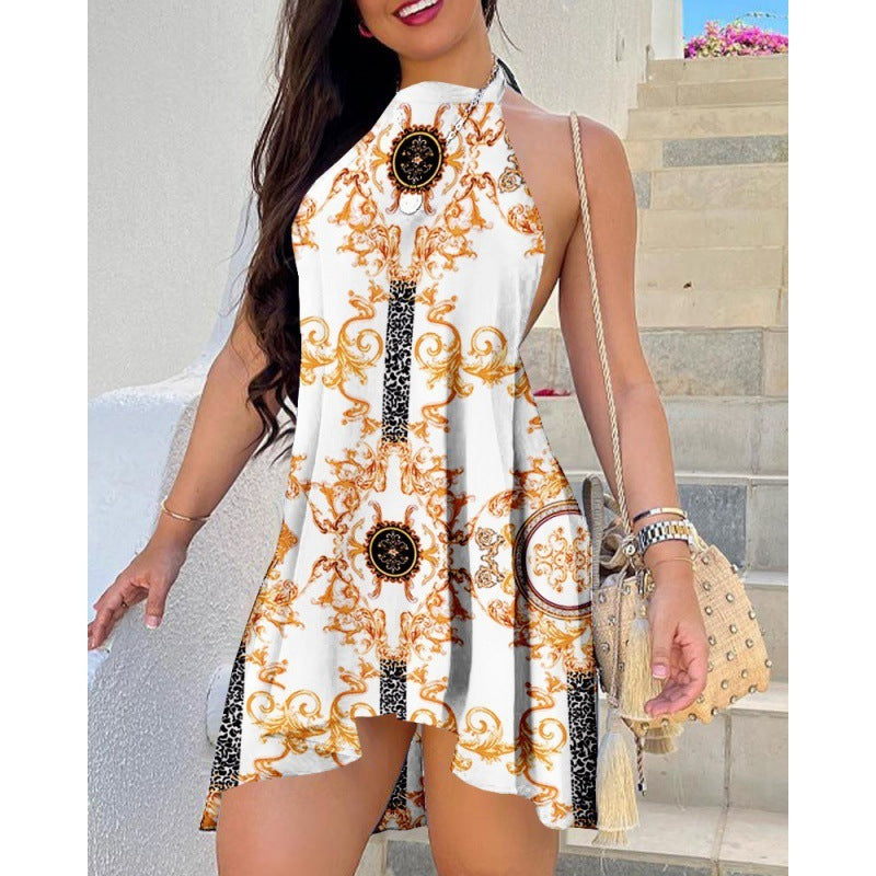 Women's Printed Backless Lace-up Dress apparel & accessories