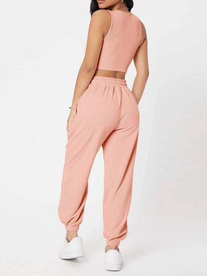 Wide Strap Top and Drawstring Joggers Set Bottom wear