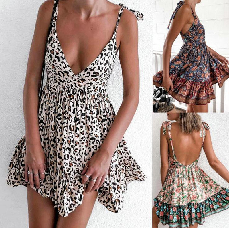 Women's Strappy Low-cut Printed Dress apparels & accessories