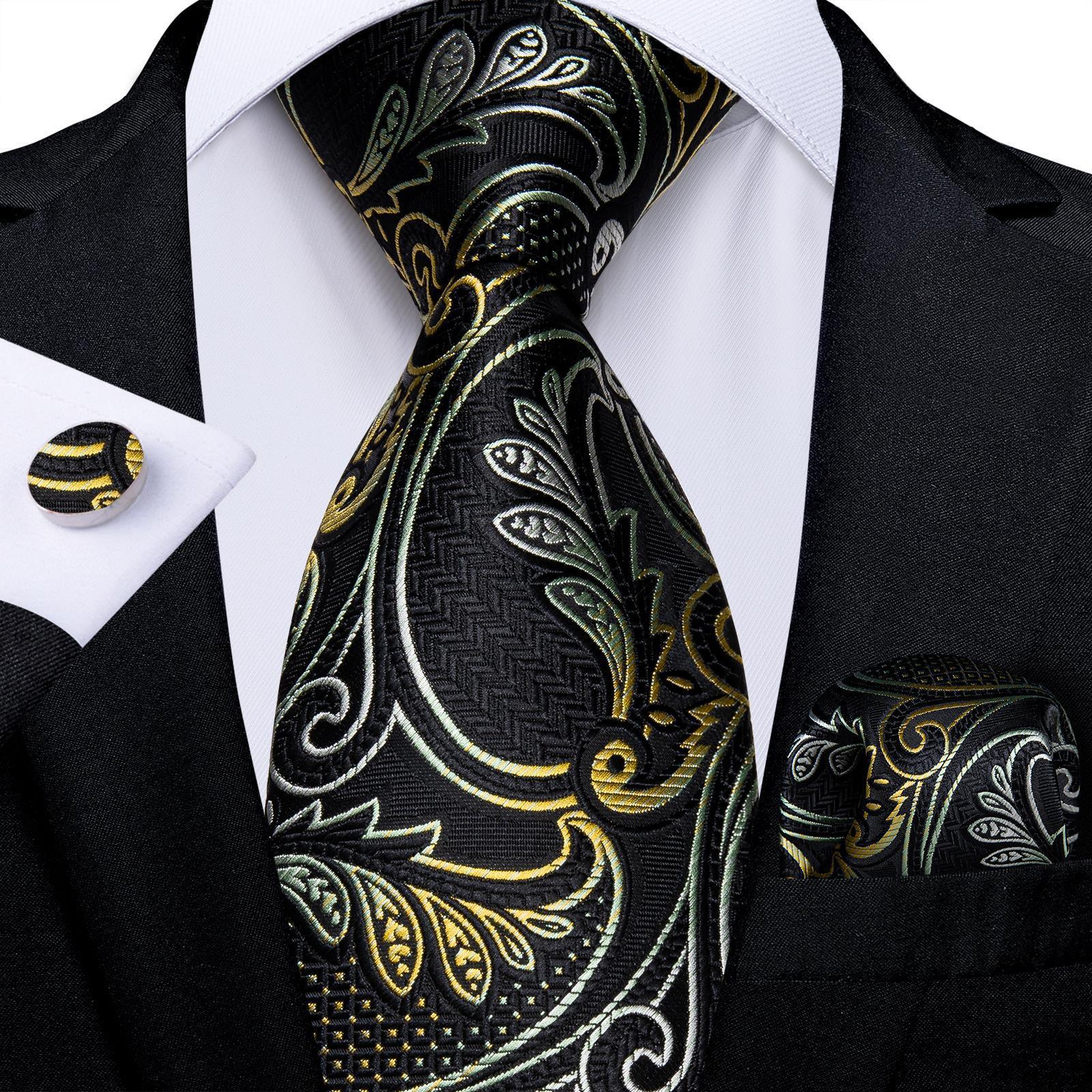 Men's Tie Luxury Black And Gold Striped Silk Woven apparels & accessories