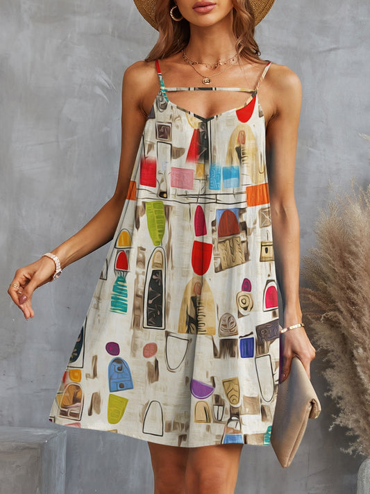 Printed Spaghetti Strap Mini Dress apparel & accessories