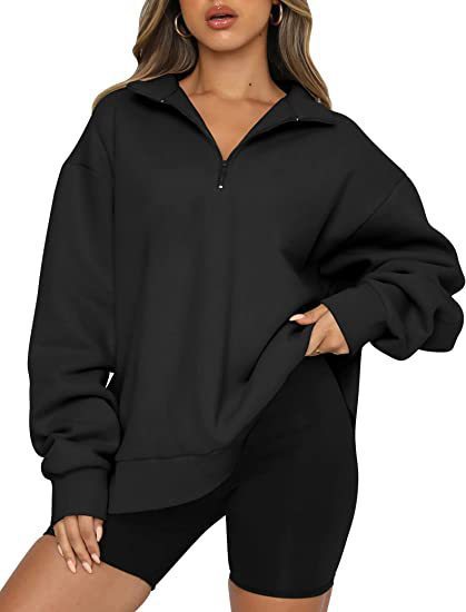 Women Sweatshirts Zip Turndown Collar Loose Casual Tops apparels & accessories