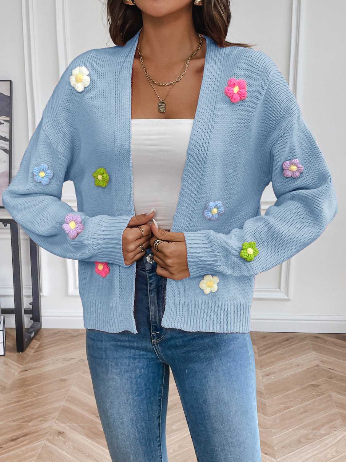 Floral Long Sleeve Open Front Cardigan apparel & accessories