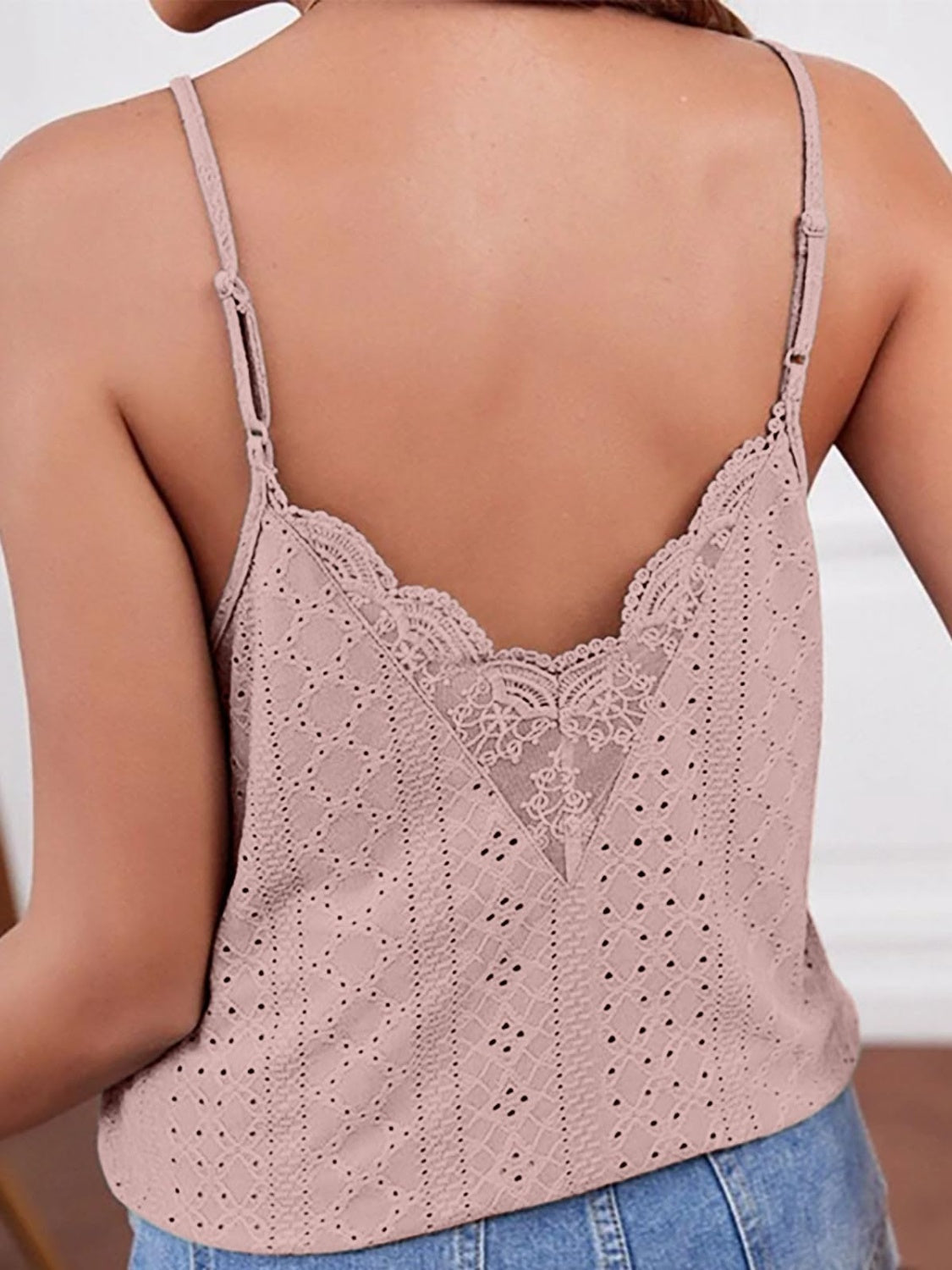 Eyelet Lace Detail V-Neck Cami Dresses & Tops