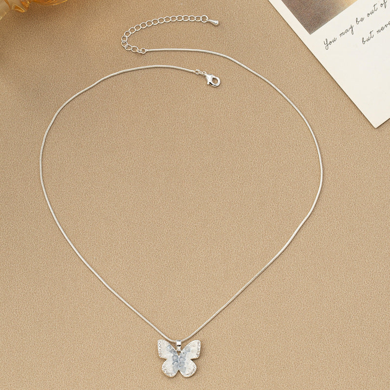 Fashion Jewelry Blue Crystal Butterfly Necklace Female Gradient Crystal Jewelry