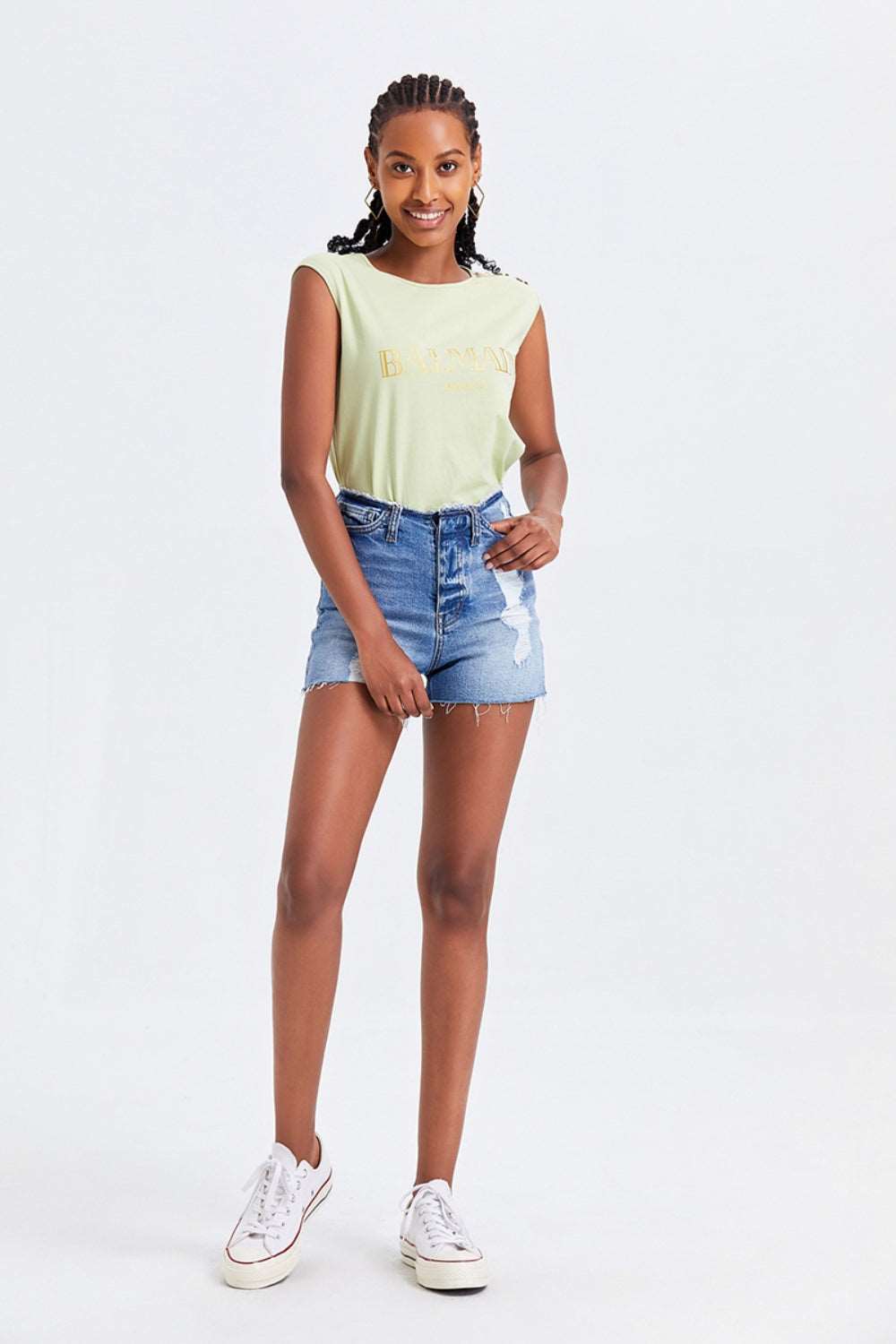 BAYEAS High Rise Bandless Denim Shorts Bottom wear