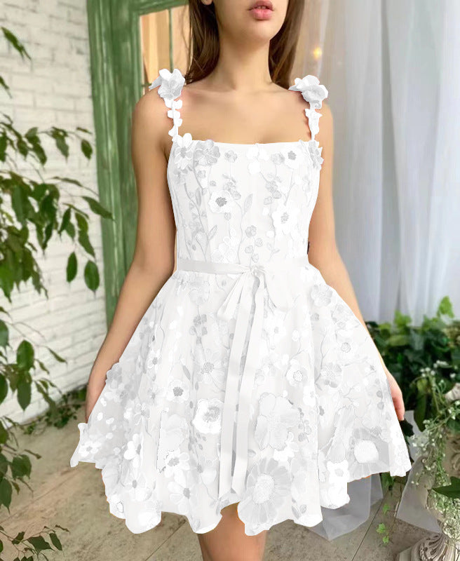 Three-dimensional Flower Embroidery Dress Summer Fashion Sweet A-line Suspender Dresses For Womens Clothing apparel & accessories