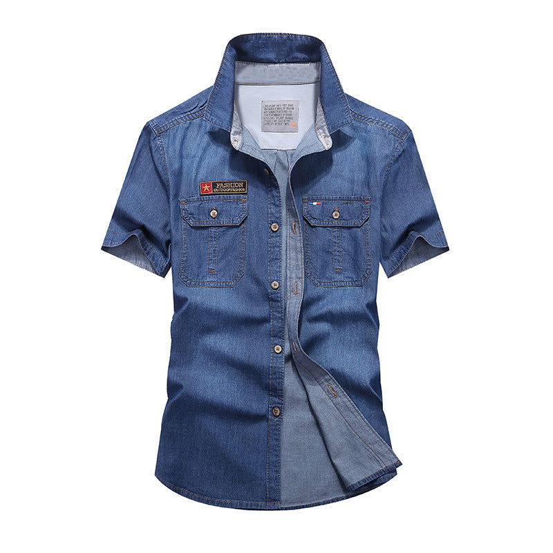 Loose Large Size Men's Denim Short Sleeve Shirt apparel & accessories