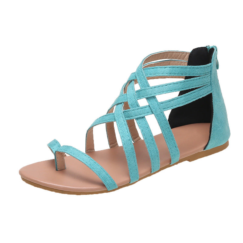 Women's Woven Cross Strap Back Zipper Sandals Shoes & Bags