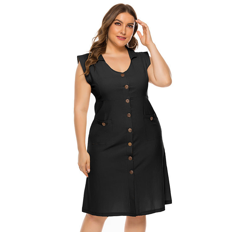 V-Neck Sleeveless Pocket Plus Size Women's Dress Dresses & Tops