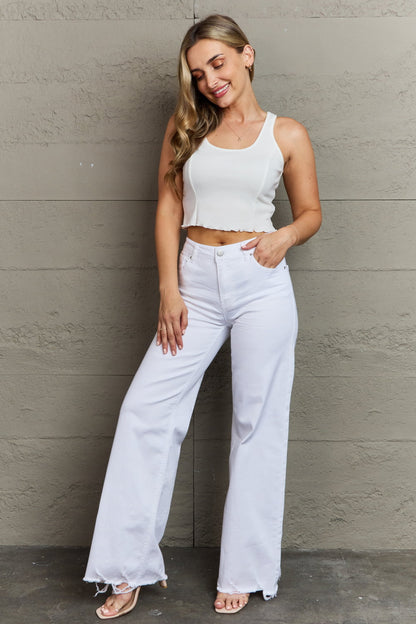 RISEN Raelene Full Size High Waist Wide Leg Jeans in White Bottom wear