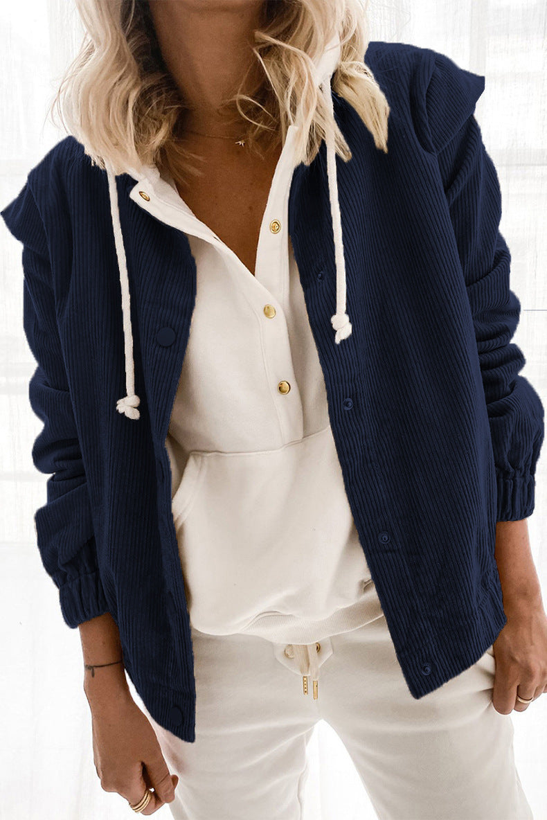 Simple Corduroy Cardigan Long Sleeve Jacket apparel & accessories