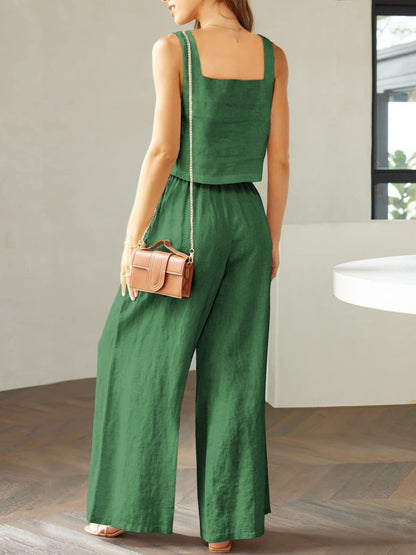 Square Neck Top and Wide Leg Pants Set apparel & accessories