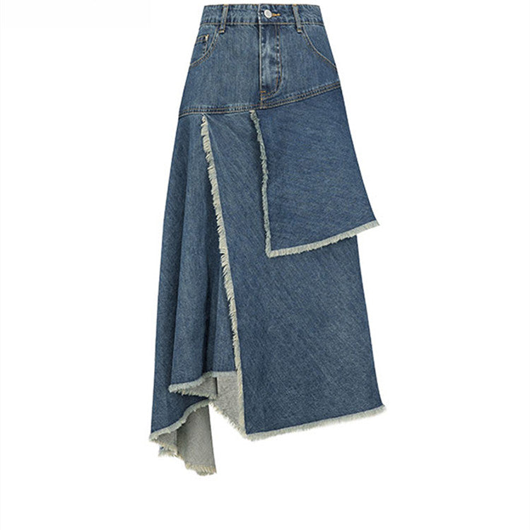 Spring Retro High Waist Women Irregular Denim Skirts apparels & accessories