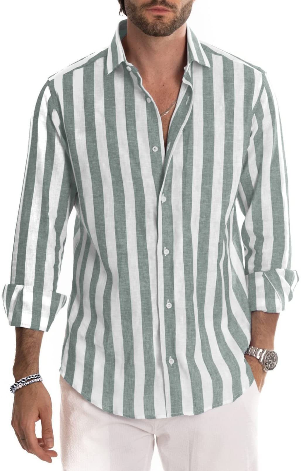 Polo Collar Stripes Shirt Loose men's clothing