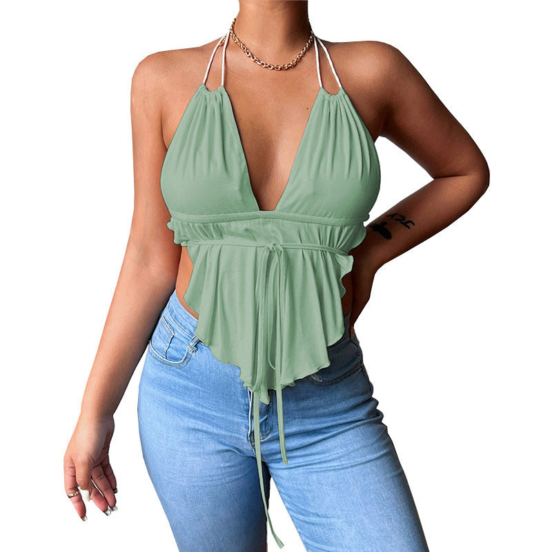 Low-cut V-neck Hanging Suspender Top Temperament Strapless Backless Vest apparels & accessories