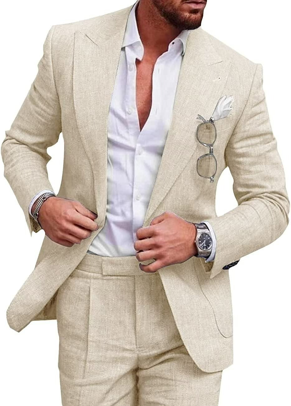 Men's Large Single Row One Button Solid Color Suit Two-piece Set apparel & accessories