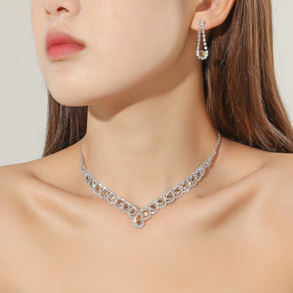 Fashion Simple Rhinestone Necklace Ear Stud Jewelry