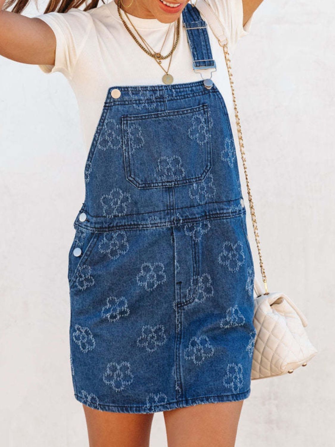 Flower Wide Strap Denim Overall Dresses & Tops