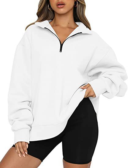 Women Sweatshirts Zip Turndown Collar Loose Casual Tops apparels & accessories