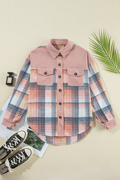 Plaid Button Up Long Sleeve Shacket Dresses & Tops