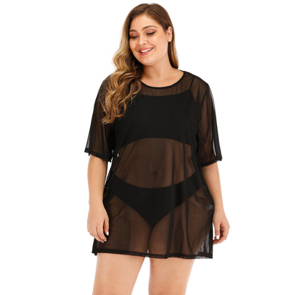 Plus Size Women's Sheer Mesh Beach Bikini Cover Up Dress Dresses & Tops