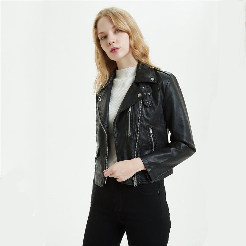 American Women's Short PU Motorcycle Jacket apparels & accessories