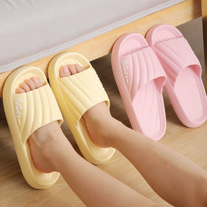 Solid Stripe Thick-soled Slippers Summer Non-slip Floor Bathroom Home Slipper For Women Men's House Shoes Shoes & Bags