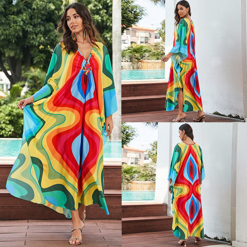 European And American Printed Chest Woven Beach Cover-up apparel & accessories