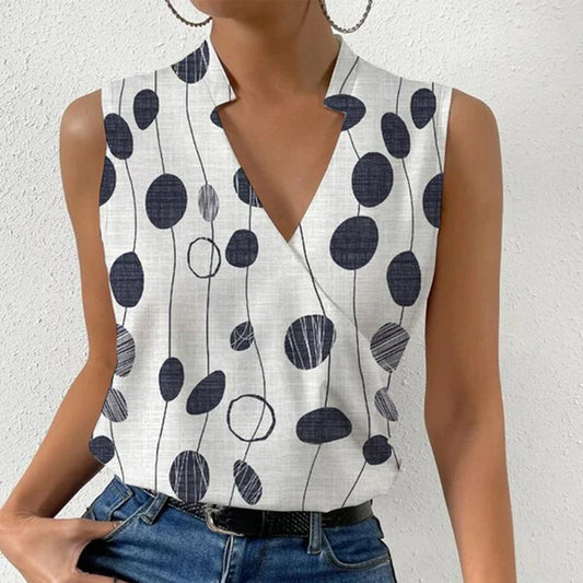 Casual Printed Tops Summer V-neck Sleeveless T-shirt Womens Clothing apparel & accessories