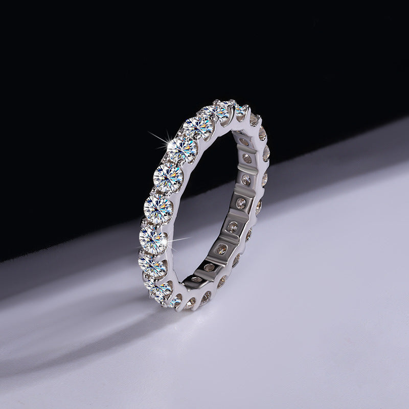 S925 Sterling Silver Moissanite Full Diamond Simple Stackable Ring Jewelry