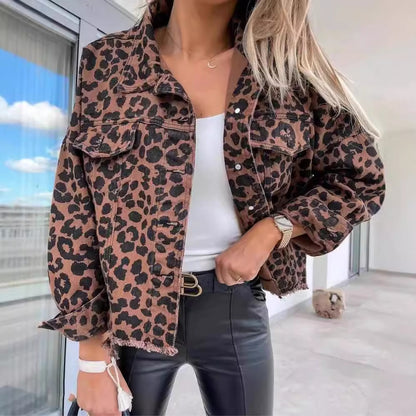 Women's Leopard Print Jacket With Pocket apparels & accessories