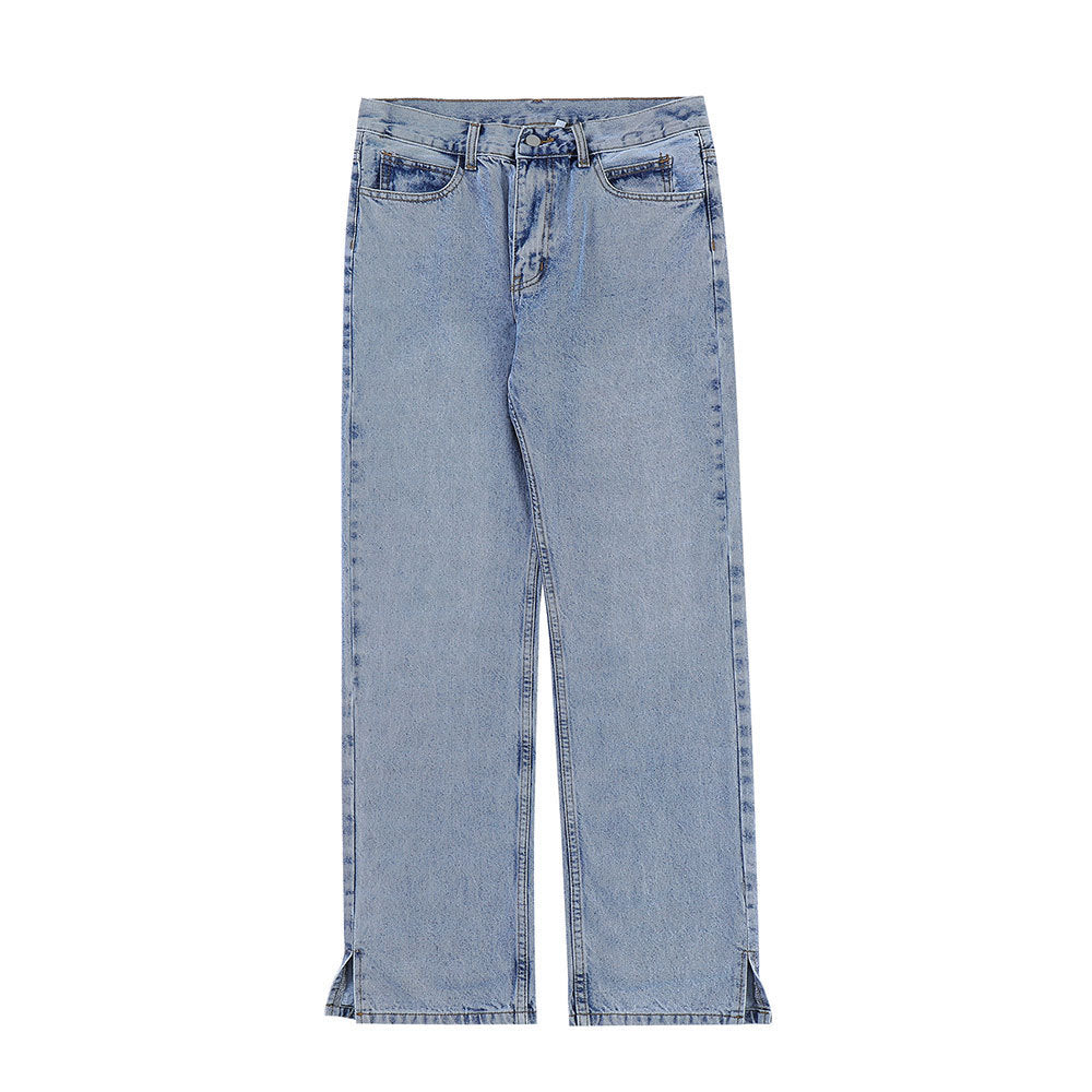 Solid Color Washed Raw Edge Jeans Men apparel & accessories