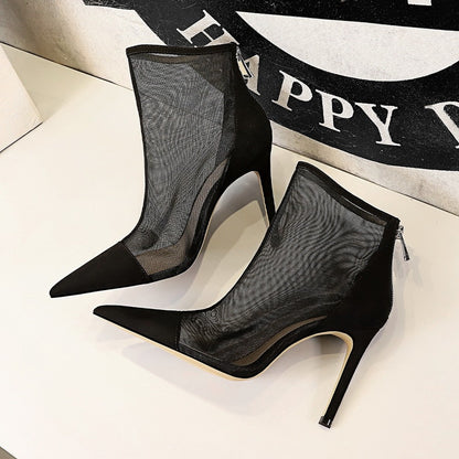 Sexy Nightclub Slimming Perspective Mesh Hollow High Heels Shoes & Bags