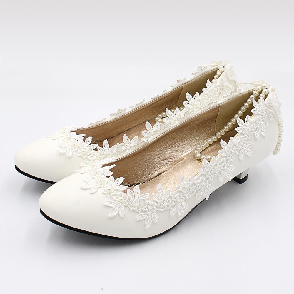 Women's Low Heel Simple White Wedding Shoes Shoes & Bags