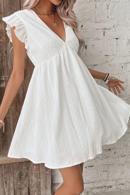 Eyelet Ruffled Cap Sleeve Mini Dress Dresses & Tops