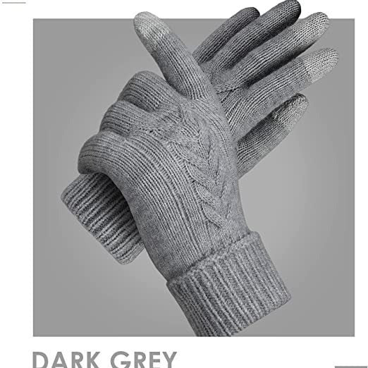 Autumn And Winter Jacquard Dark Gray Warm Touch Screen Magic Gloves apparels & accessories